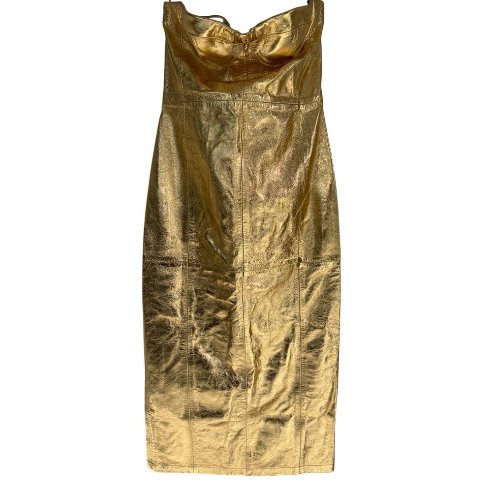 Blumarine Gold Metallic Strapless Midi Dress - Picture 4 of 16